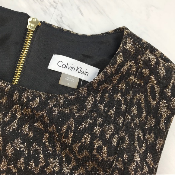 [Calvin Klein] Animal Print Dress Size 6 Womens Black Gold - Picture 4 of 6